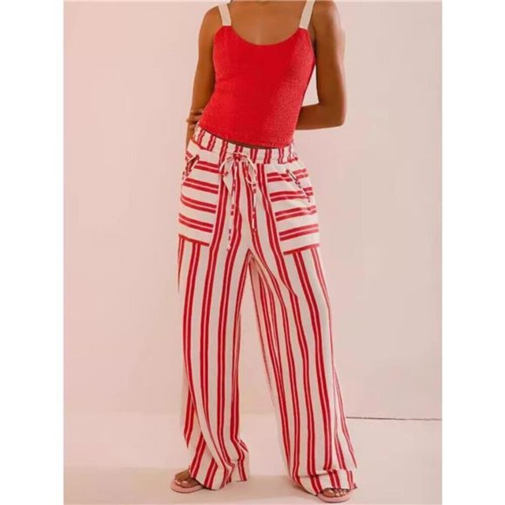 Striped Wide-Leg Drawstring Pants - Picture 10 of 13